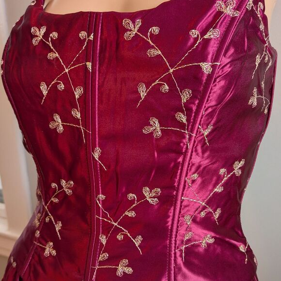 Vintage 90s JM for Gunne Sax Red Ball Gown Floral Embroidery Corset Size 5/6 - Picture 10 of 15